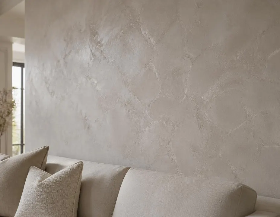 Textured stucco feature wall in a living room